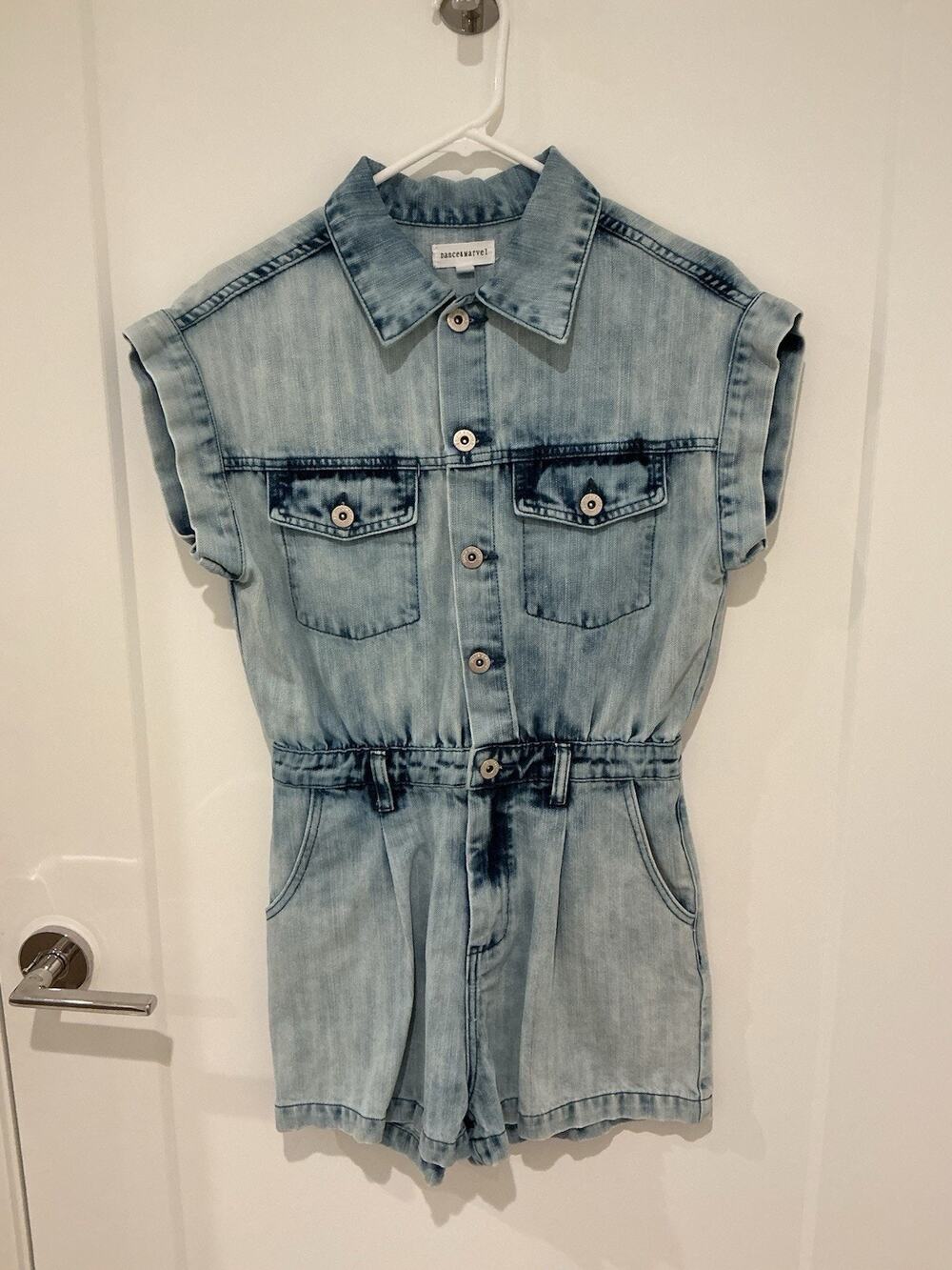 Dance & Marvel Light Wash Sleeveless Blue Denim Romper Size Small
